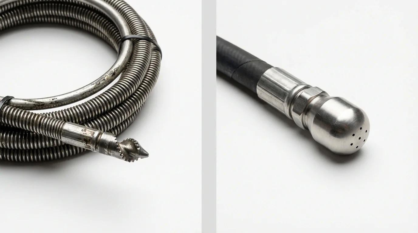 Drain snake cable and hydro jetting nozzle used for drain cleaning in Fort Hancock, TX