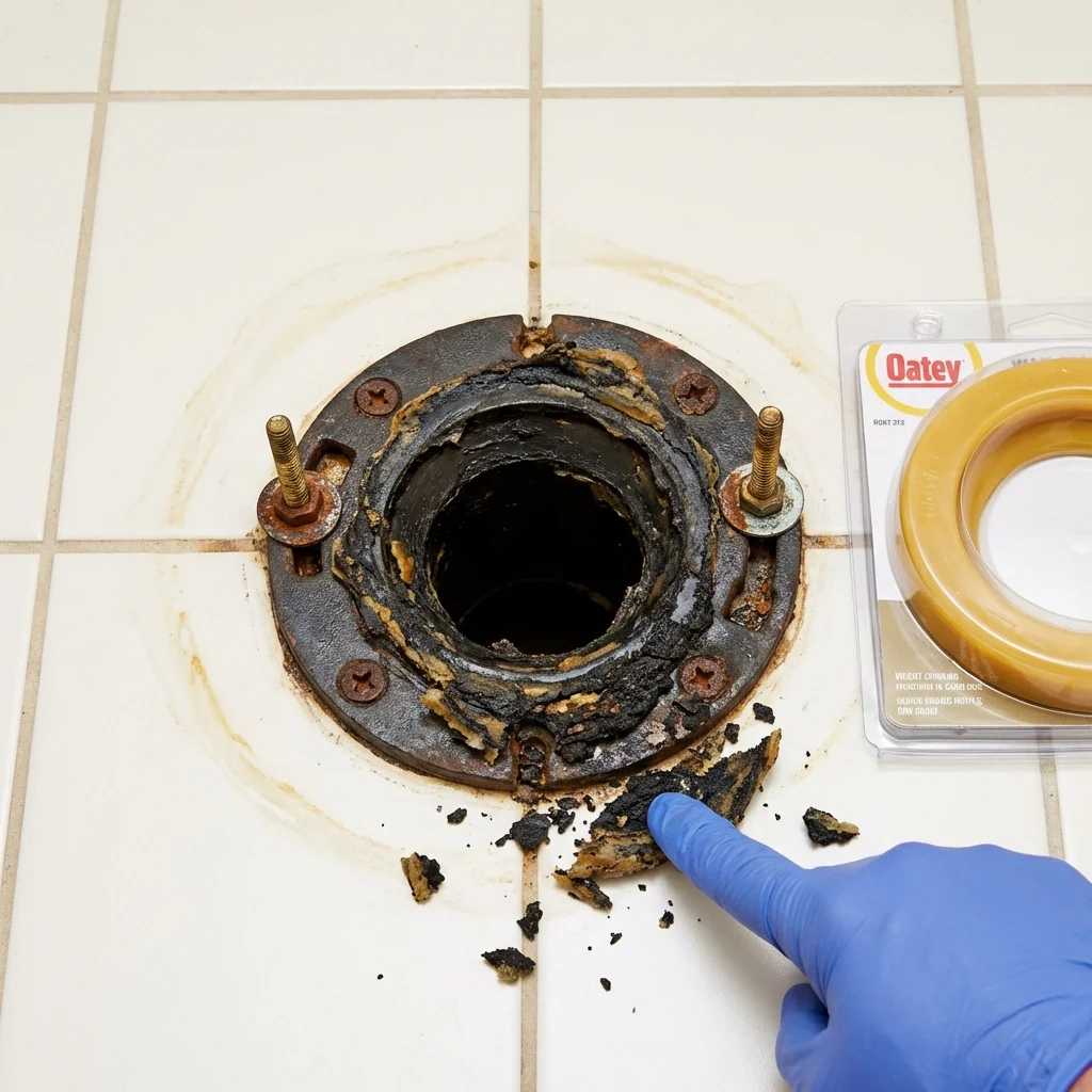 Failed wax ring showing water seepage at the base of a toilet in a Fort Hancock, TX home